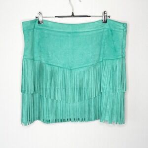 Sterling Kreek Teal Green Faux Suede Fringe Western Mini Skirt/Skort Womens XL